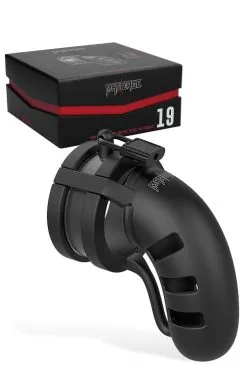 Shots Toys Mancage - Large 4.5 Black Silicone Cock Cage With Ball Strap & Metal Lock