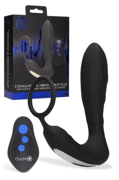 Shots Toys 5.7 Vibrating Electro-Stimulation Butt Plug With Cock Ring With Remote